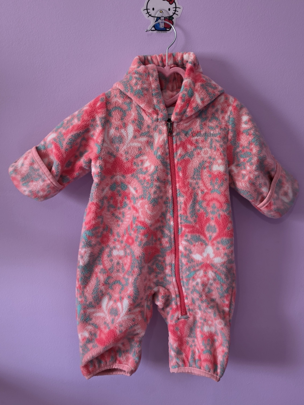 Columbia Pink and Gray Floral Fleece Bunting Suit